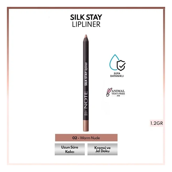 Note Silk Stay Lipliner Waterproof 02 Warm Nude Dudak Kalemi - Görsel 2