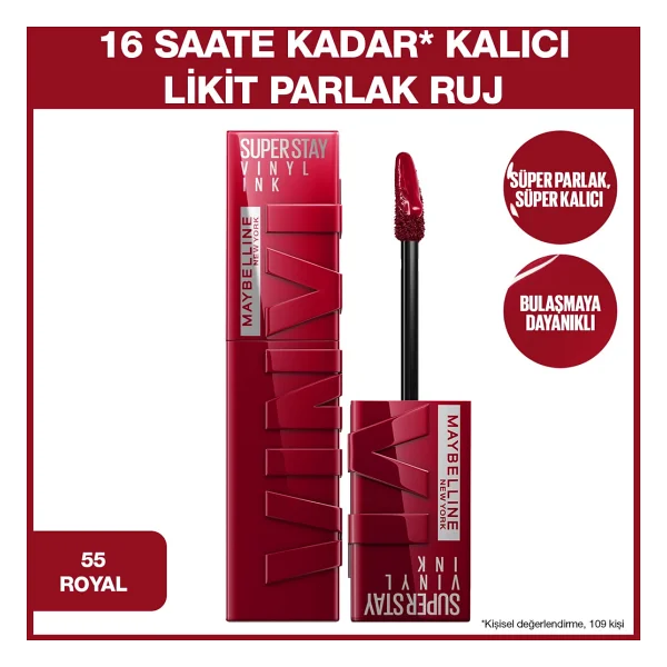 Maybelline New York Super Stay Vinyl Ink Parlak 55 Royal Likit Ruj - Görsel 2