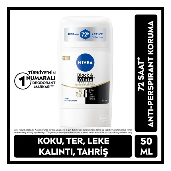 Nivea Invisible For Black & White İpeksi Pürüzsüzlük 50 ml Kadın Stick Deodorant - Görsel 2