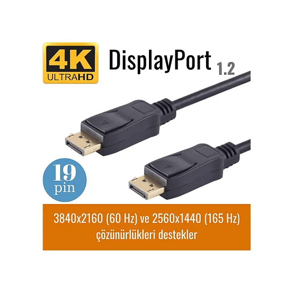 IRENIS Irenis Displayport Kablo - 19 Pin - 165 Hz Destekli - 21 Gbit Siyah - Görsel 6