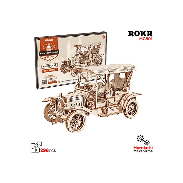 Rokr MC801 Klasik Araba Hareketli Ahşap Maket - Görsel 2