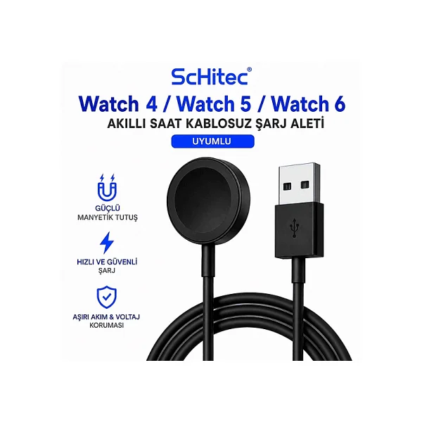 ScHitec Samsung Watch 4 - Watch 5 - Watch 6 Uyumlu UsbA Çıkışlı Fast Wireless Charge Hızlı Kablosuz Akıllı Saat Şarj Cihazı - Görsel 2