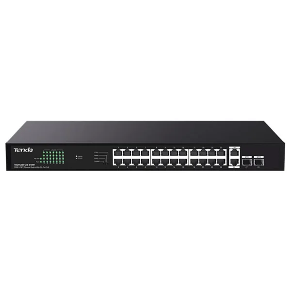 Tenda TEG1128P-24-410W 24 Port 10/100/1000 PoE 2 Port Uplink +2 SFP 410W Yonetilemez Rack Mount Switch - Görsel 2