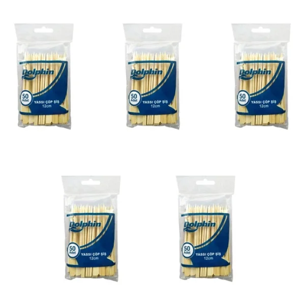 Dolphin Ahşap Yassı Tutamaklı Saplı Çöp Şiş - Boy : 12 Cm. - 50 Adetlik 5 Paket - Görsel 2