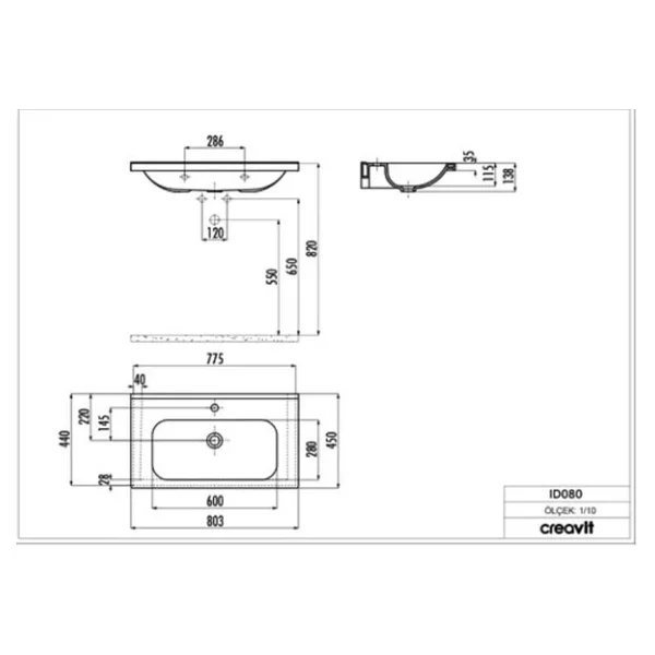 Creavit ID080 80 cm İdeal Etajerli Lavabo - Görsel 6