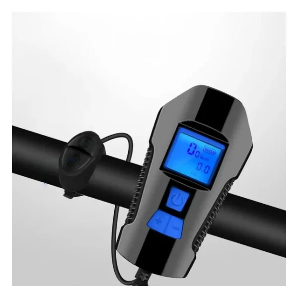 TechTic LCD Hız Göstergeli Su Geçirmez 1500Mah Kornalı Bisiklet Feneri Scooter Ön Far Lamba Işık - Görsel 4