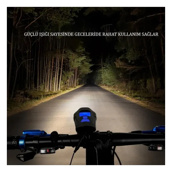 TechTic LCD Hız Göstergeli Su Geçirmez 1500Mah Kornalı Bisiklet Feneri Scooter Ön Far Lamba Işık - Görsel 2