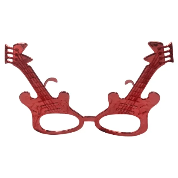 Parti Gözlük Plastik Camsız Gitar Şeklinde Kırmızı 14x6 cm - Görsel 2