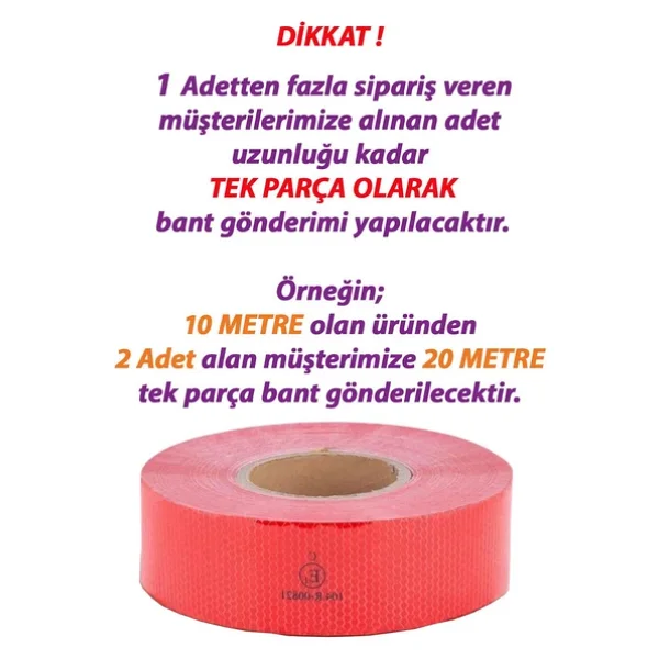 10 Mt Reflektörlü Reflektif Fosforlu Araç Oto Kamyon Şerit Bant Tüvtürk Onaylı Düz Kırmızı İkaz Bandı - Görsel 3