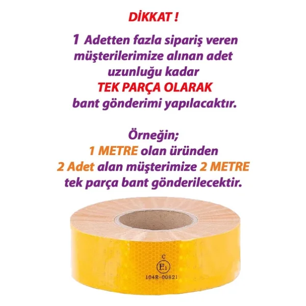 1 Mt Reflektörlü Reflektif Fosforlu Araç Oto Kamyon Şerit Bant Tüvtürk Onaylı Düz Sarı İkaz Bandı - Görsel 3