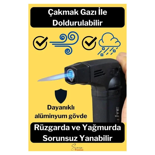 Svein Ayaklı Premium Doldurulabilir Depolu Vantuzlu 1300 Derece Torch Kamp Mangal Piknik Pürmüz Çakmak - Görsel 3