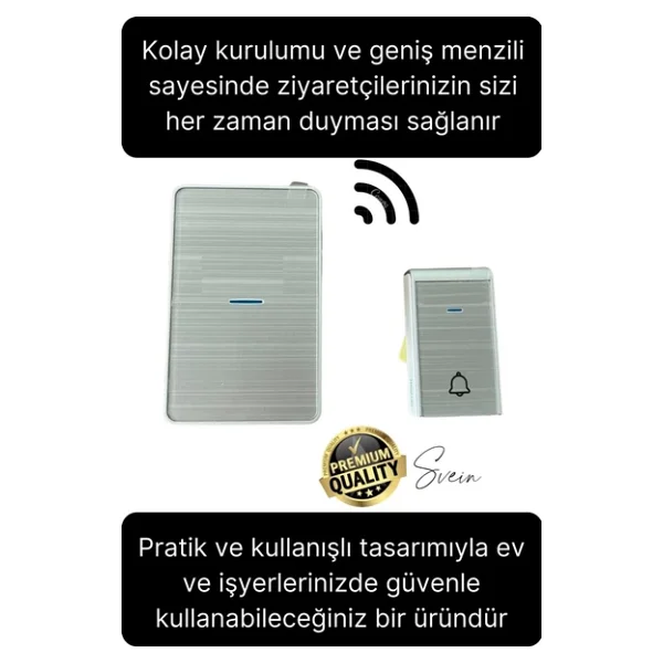 Lüks Kablosuz Uzaktan Kumandalı Yüksek Sesli Uzun Mesafe Menzil Kapı Zili Ev Ofis Dükkan 50 Metre - Görsel 3