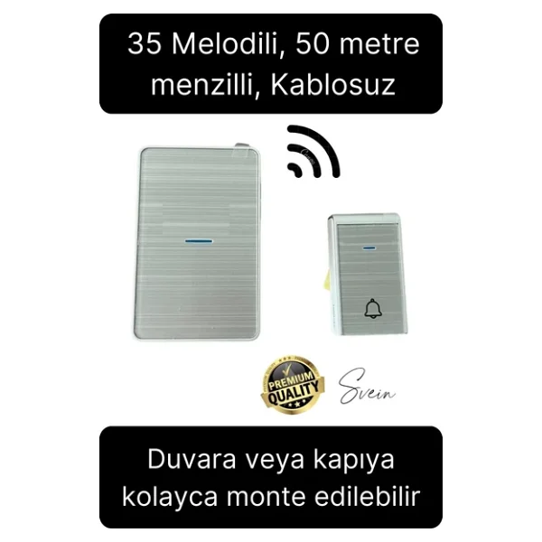 Lüks Kablosuz Uzaktan Kumandalı Yüksek Sesli Uzun Mesafe Menzil Kapı Zili Ev Ofis Dükkan 50 Metre - Görsel 4
