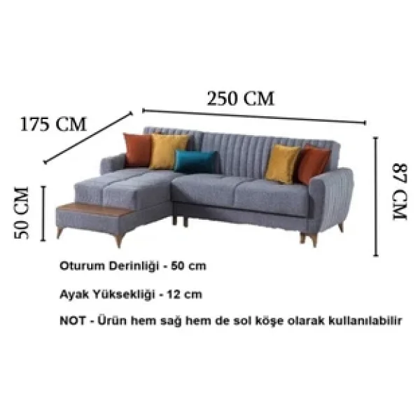 nikshop Boston Yataklı Köşe Koltuk Takımı - Gri - Görsel 8