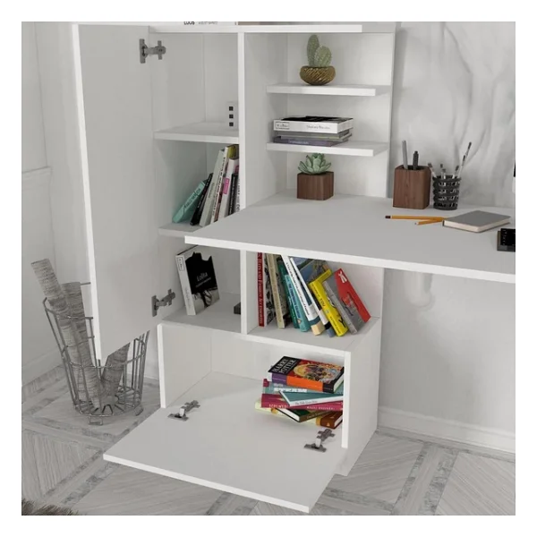 Dekorister Domingos Kitaplıklı Beyaz Çalışma Masası - Görsel 5