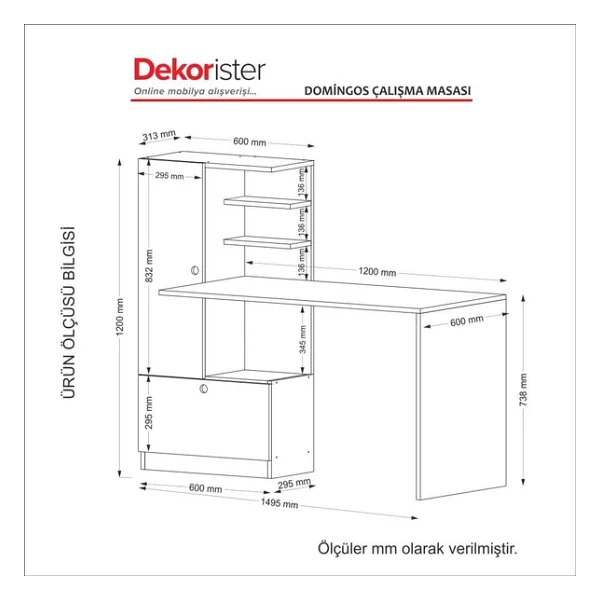 Dekorister Domingos Kitaplıklı Beyaz Çalışma Masası - Görsel 9