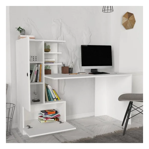 Dekorister Domingos Kitaplıklı Beyaz Çalışma Masası - Görsel 4