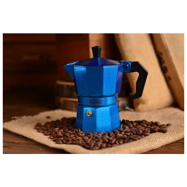 Taşev Piccolo 3 Fincan Mavi Moka Pot - Görsel 3