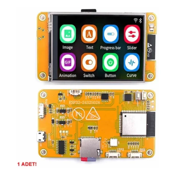 ESP32-2432S028R 2.8 inch Rezistif Dokunmatik Tft Lcd Modül 240x320 Pixel Rgb Led Ldr Usb Uart IO Se - Görsel 4