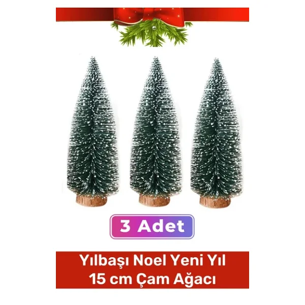 Mini Çam Masaüstü Minyatür Dekorasyon Küçük Süs Kar Yeni Yıl Noel Yapay Sedir Ağacı 15cm 3 Adet - Görsel 2