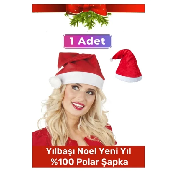 Özel Üretim Yıkanabilir Ucu Ponponlu Çocuk Yetişkin Yılbaşı Noel Baba %100 Polar Şapka 1 Adet - Görsel 2