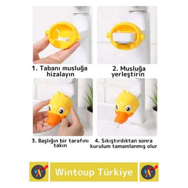Premium Sağlam Pratik Kolay Montaj Çocuklar İçin İlgi Çekici Eğlenceli Sevimli Ördek Musluk Başlığı - Görsel 3