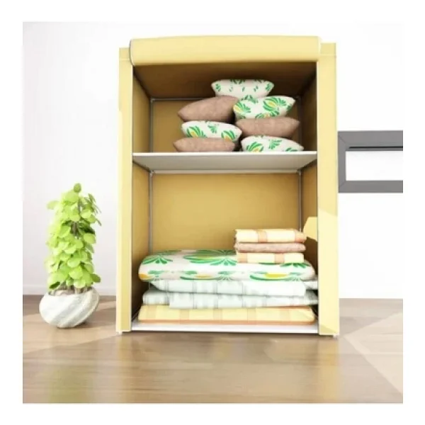 Home Dzgn Home Çelik Metal Borulu Yorgan Hurcu Bez Dolap Bez Yüklük Portatif Saklama Dolabı Gardırop-Bej - Görsel 2