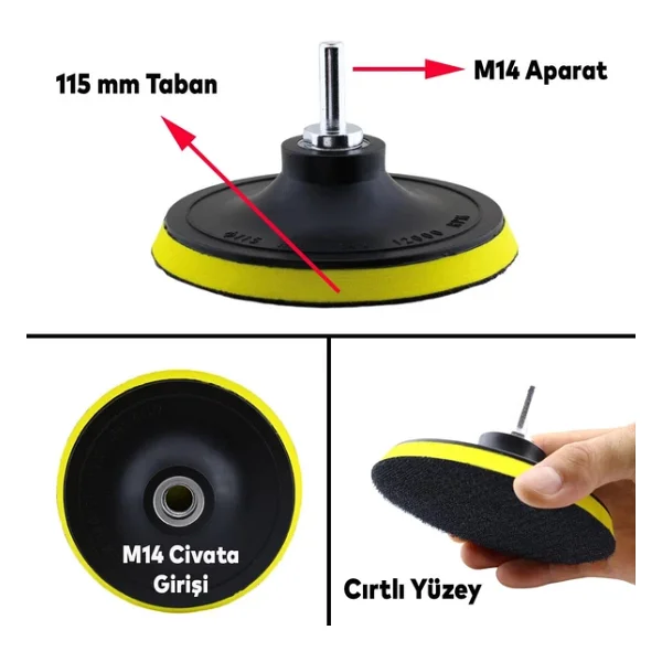 Cırt Zımpara Tabanı 115 Mm Zımparalama Taşlama Sökülebilir M14 Cıvata Matkap Uyumlu + Matkap Aparatı (2'Li Set) - Görsel 2