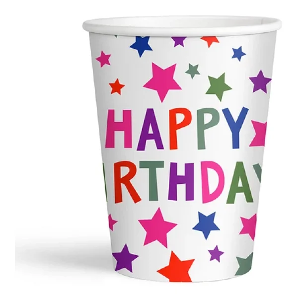 Yıldız Desenli Happy Bırthday Temalı Karton Tabak Bardak 8 li - Görsel 3
