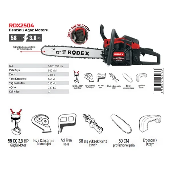 Rodex RDX2504 Benzinli Motorlu Testere - Görsel 2