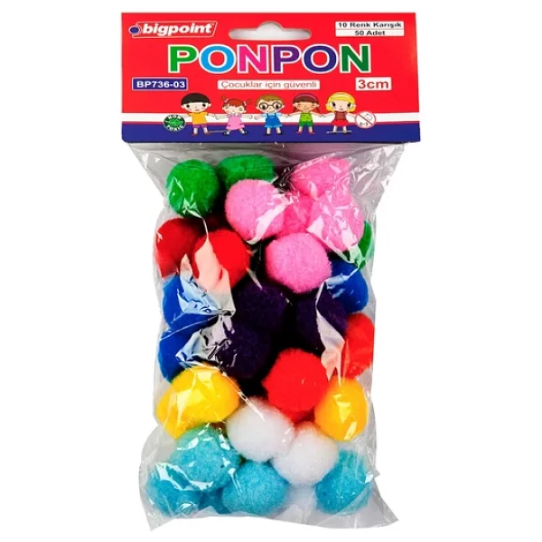Bigpoint Ponpon 3 cm 10 Renk / 50'li Poşet - Görsel 3