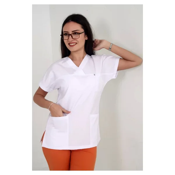 DENİZ İŞ Deniz Iş Kadın Alpaka Yarasakol Beyaz Renk Scrubs Tek Üst - Görsel 2