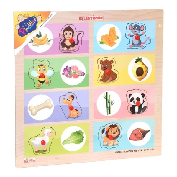 PlayWood ONY-360-361 Hangi Hayvan Ne Yer Ahşap Tutmalı Eşleştirme - Görsel 7