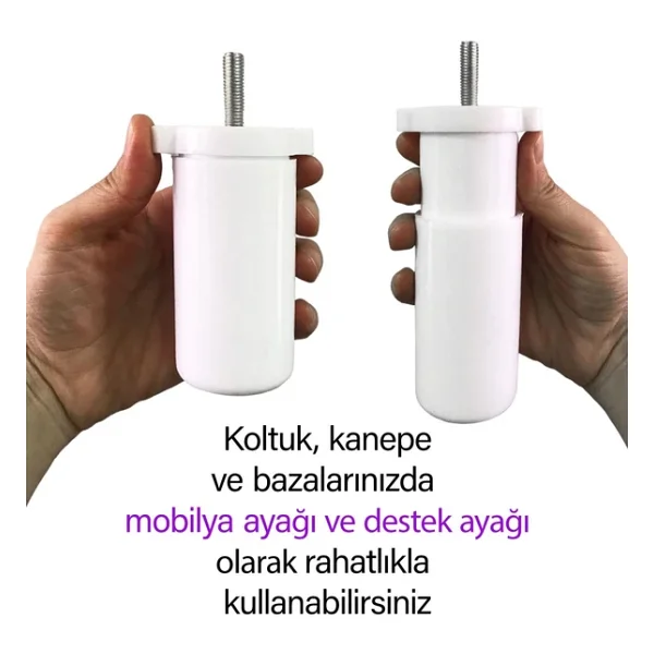 8 Adet Ayarli Destek Ayagi 9.5 X 14.5 Cm Beyaz Gizli Mobilya Kanepe Baza Koltuk Ayaklari Metrik 8 Civatali Ince Dis - Görsel 3