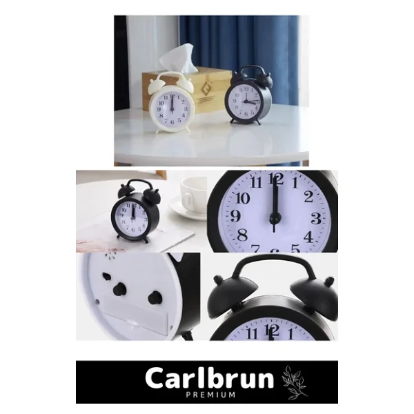 Premium Yüksek Sesli Alarmlı Pilli Dekoratif Çift Çanlı Mini Masaüstü Analog Dekoratif Çalar Saat - Görsel 4