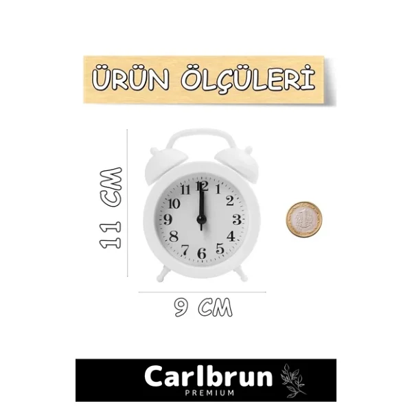 Premium Yüksek Sesli Alarmlı Pilli Dekoratif Çift Çanlı Mini Masaüstü Analog Dekoratif Çalar Saat - Görsel 3