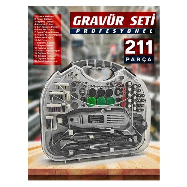 Proxtech Premium Seri Devirli Çantalı Dramel Gravür Seti Hobi Taşlama Kit, Pro Ahşap Oyma Seti Mengene - Görsel 2