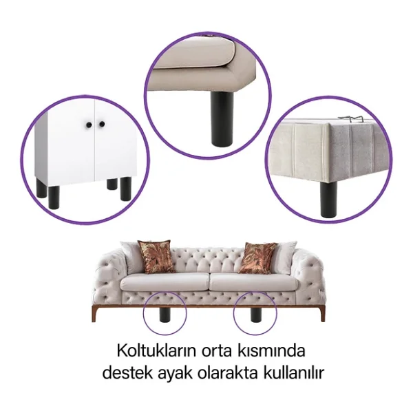 Destek Ayağı 9,5-14,5 Cm Siyah Ve Metal Düz Ayak Tabanı M8 Civatalı İnce Diş Mobilya Kanepe Baza Koltuk Seti - Görsel 4