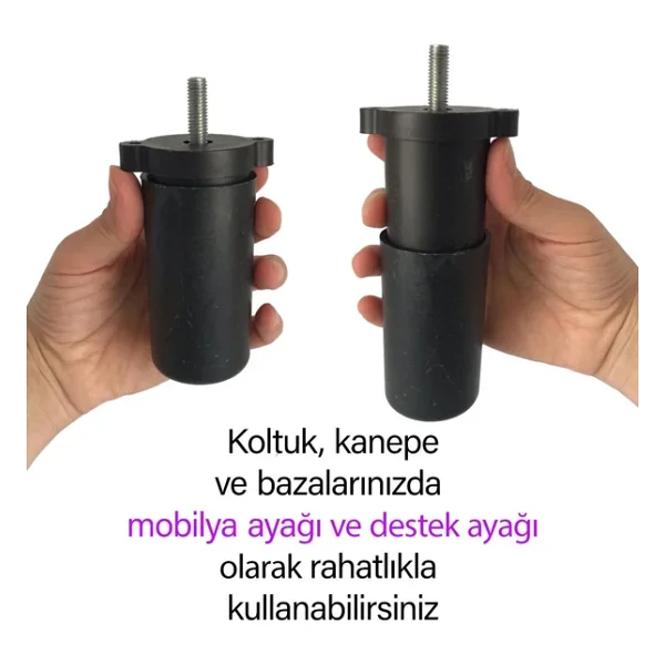 Destek Ayağı 9,5-14,5 Cm Siyah Ve Metal Düz Ayak Tabanı M8 Civatalı İnce Diş Mobilya Kanepe Baza Koltuk Seti - Görsel 2