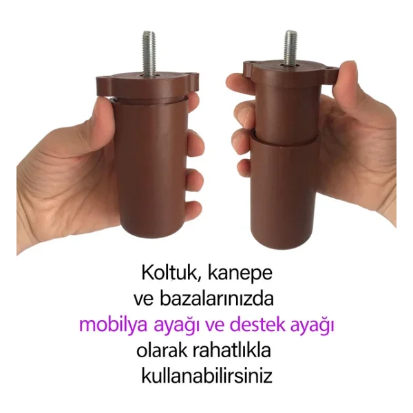 Destek Ayağı 9,5-14,5 Cm Kahverengi Ve Metal Düz Ayak Tabanı M8 Civatalı İnce Diş Mobilya Kanepe Baza Koltuk Seti - Görsel 3