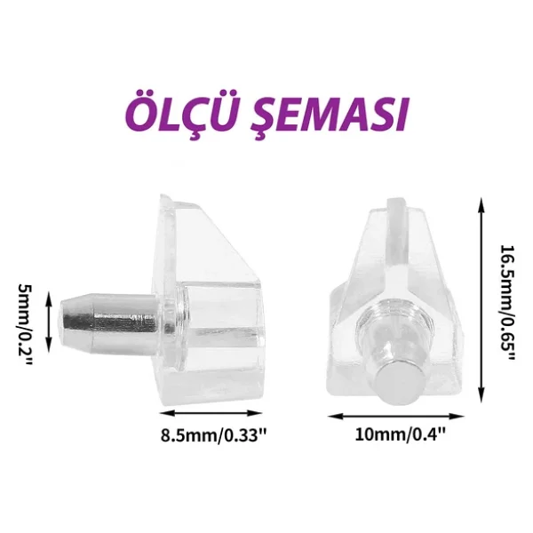 Kristal Raf Pimi Şeffaf Cam Ahşap Metal Raf Tutucu Çivisi Mobilya Dolap Pimi (100 Adet) - Görsel 2