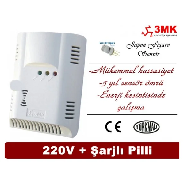 3MK 220V Karbonmonoksit Alarm Cihazı- 3MK-CO200 Gaz Alarm Cihazı (Şarjlı Pilli) - Görsel 3