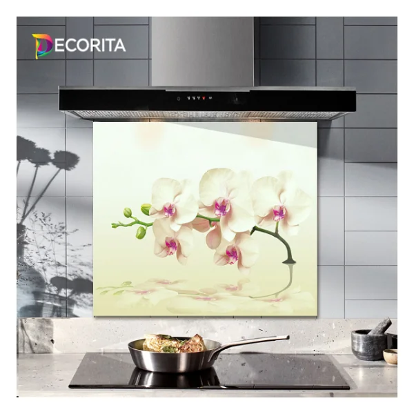 DECORITA Krem Orkide Cam Ocak Arkası Koruyucu - Görsel 2
