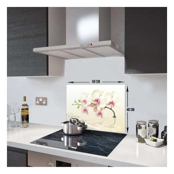 DECORITA Krem Orkide Cam Ocak Arkası Koruyucu - Görsel 3