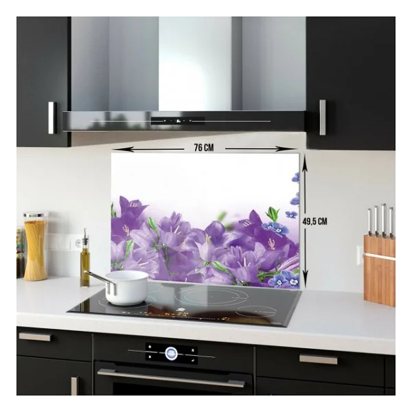 DECORİTA Mor Çiçek Cam Ocak Arkası Koruyucu - Görsel 5