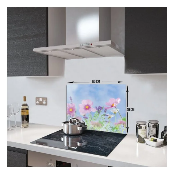 Decorıta Menekşe Desen Cam Ocak Arkası Koruyucu - Görsel 3