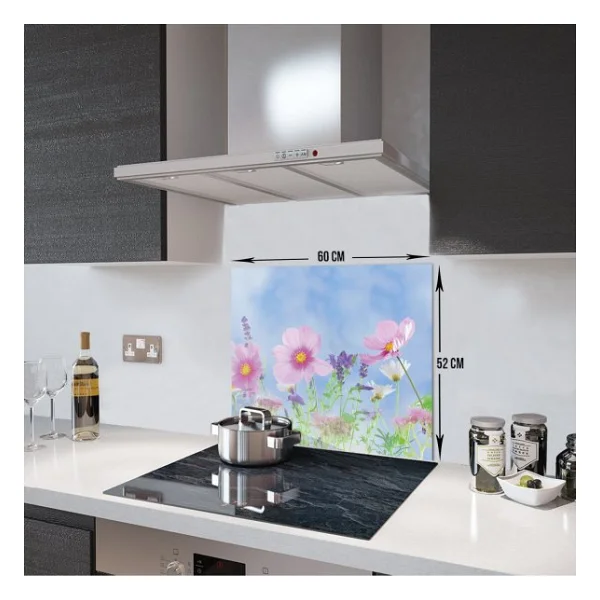 Decorıta Menekşe Desen Cam Ocak Arkası Koruyucu - Görsel 4