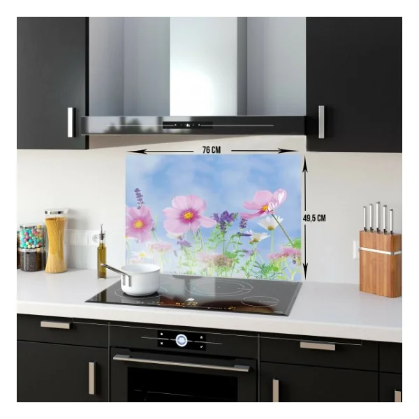 Decorıta Menekşe Desen Cam Ocak Arkası Koruyucu - Görsel 5