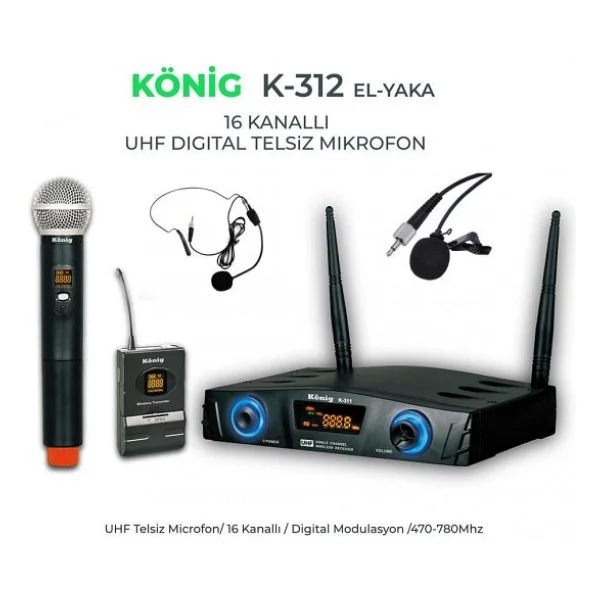 König K-312 16 Kanal UHF Kablosuz 1 El+ 1 Yaka Mikrofonu - Görsel 5