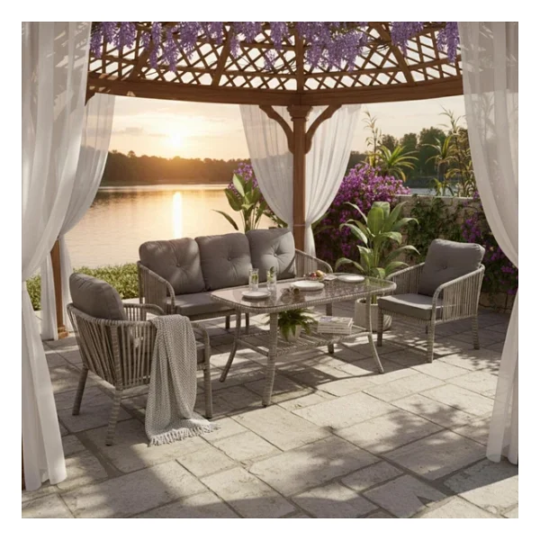Capri Swing Artemis Üçlü Rattan Balkon Bahçe Takımı Beyaz - Görsel 7